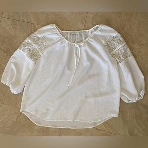 White New York & Company Blouse with beautiful lace flower sleeves